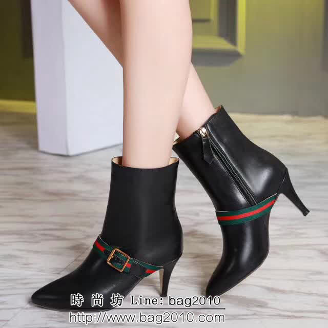 GUCCI古馳 小牛皮+織帶 秋季 女士短靴 QZS1395